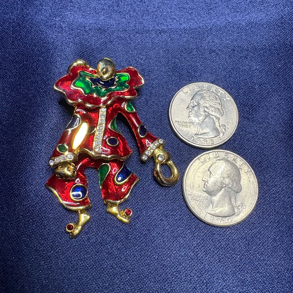 Brooch Bright Clown Articulated with Moveable Legs Colorful Rhinestone Enamel - Picture 4 of 6